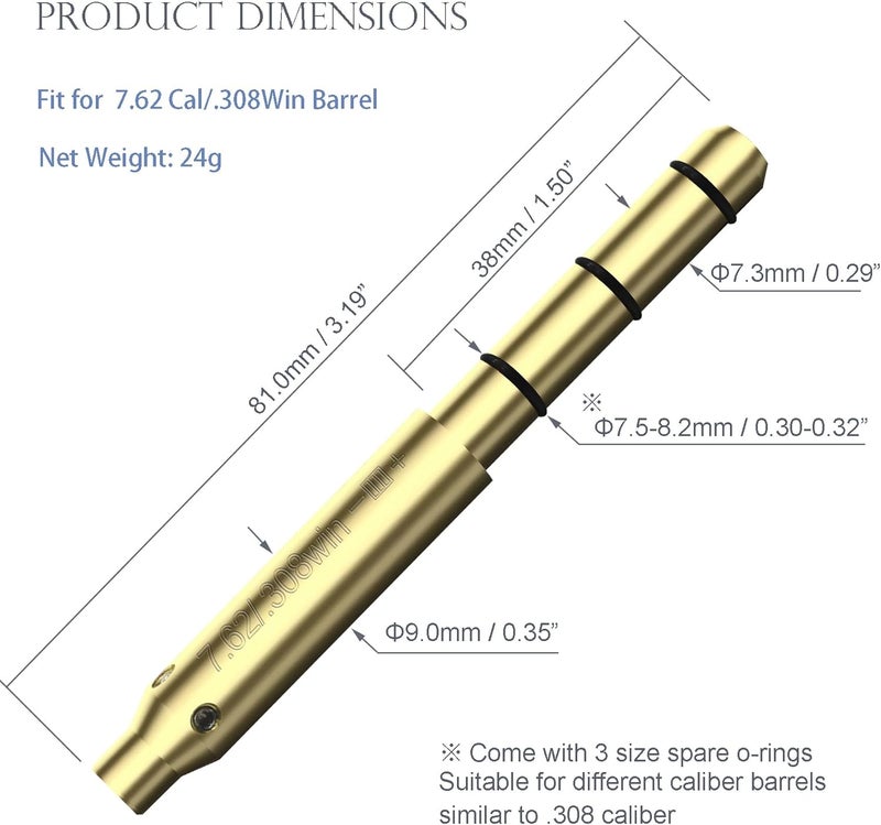 MOSANDON Red Laser Boresighter for .22LR/9mm/.38spl/.308/.45ACP Cal,End Barrel Laser Bore Sight, Laser Barrel Sight More Easy to Fit and Accurately for Pistols Rifle Air Guns for Hunting - Image 5